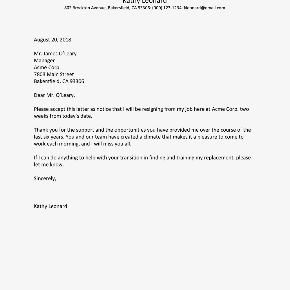 Formal Resignation Letter Example Mt Home Arts