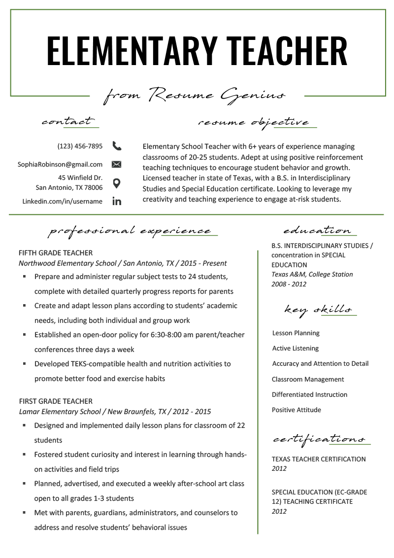 Teacher Resume Examples Mt Home Arts