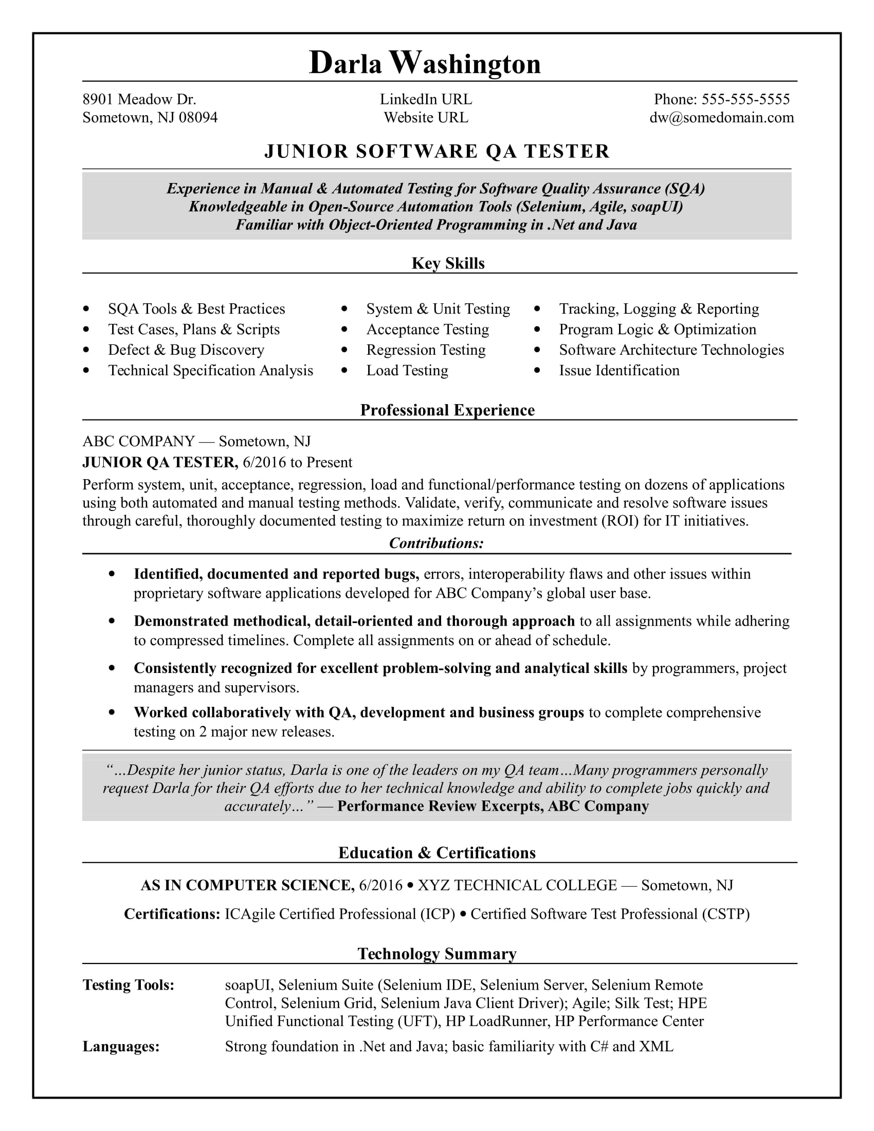 Test Analyst Resume Template | Mt Home Arts