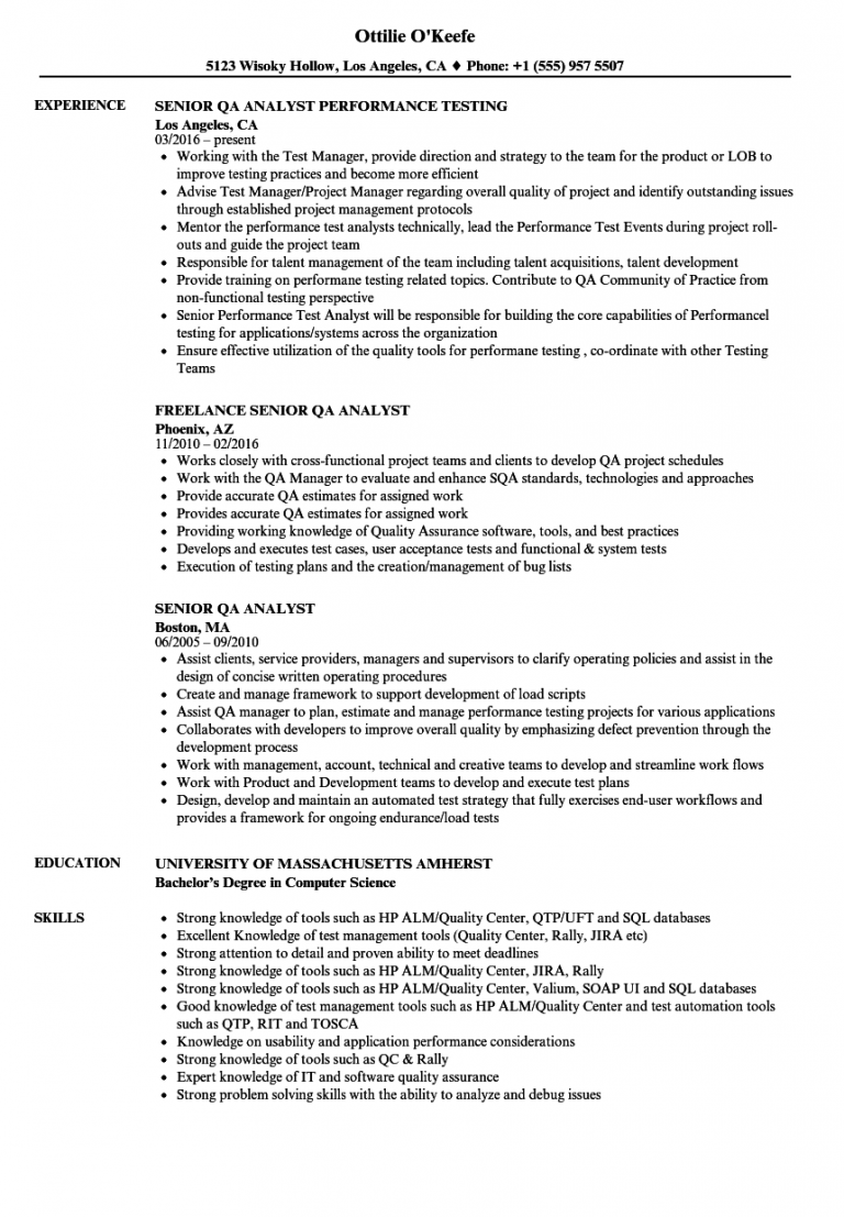 Test Analyst Resume Template - Mt Home Arts