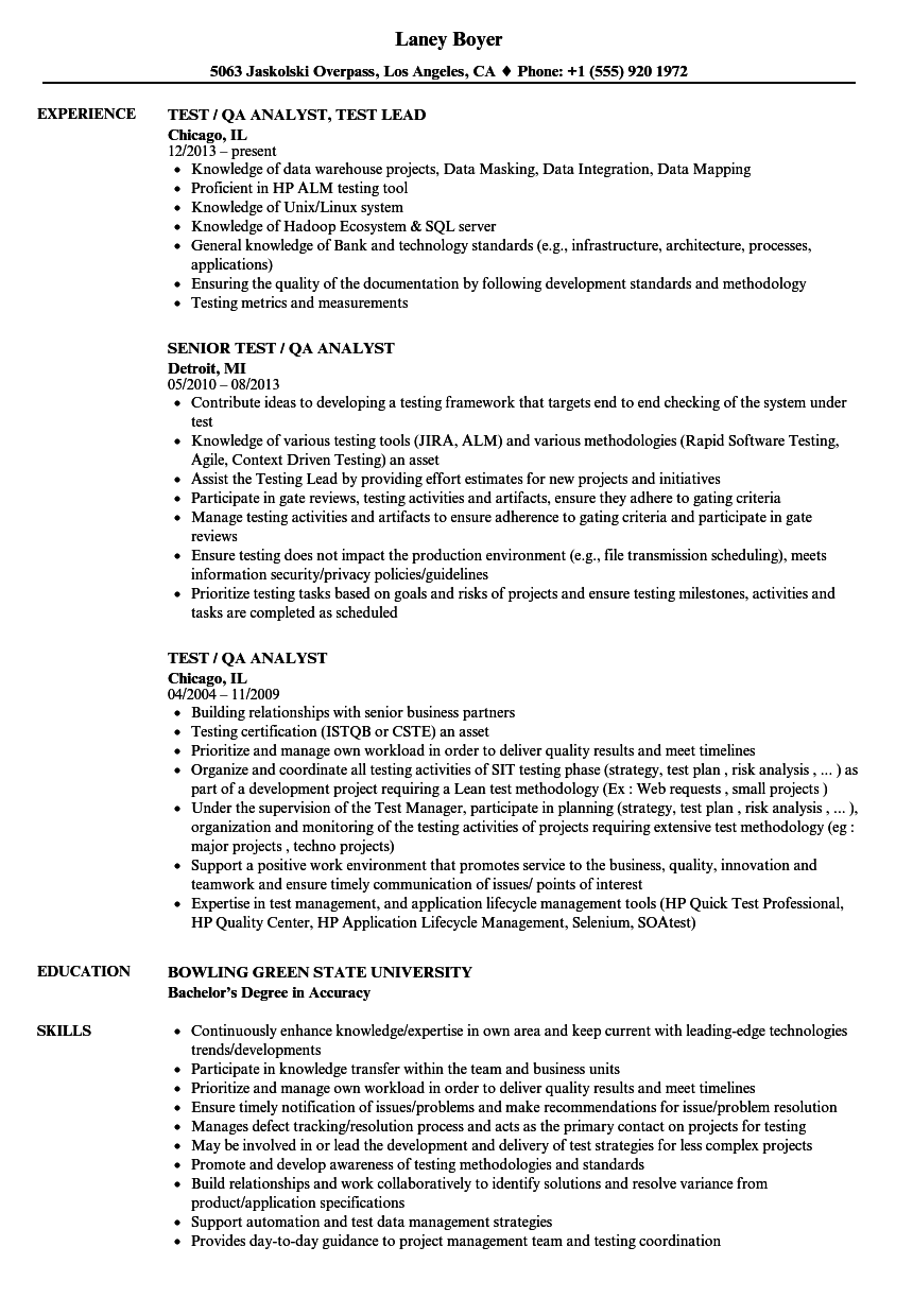 Test Analyst Resume Template Mt Home Arts