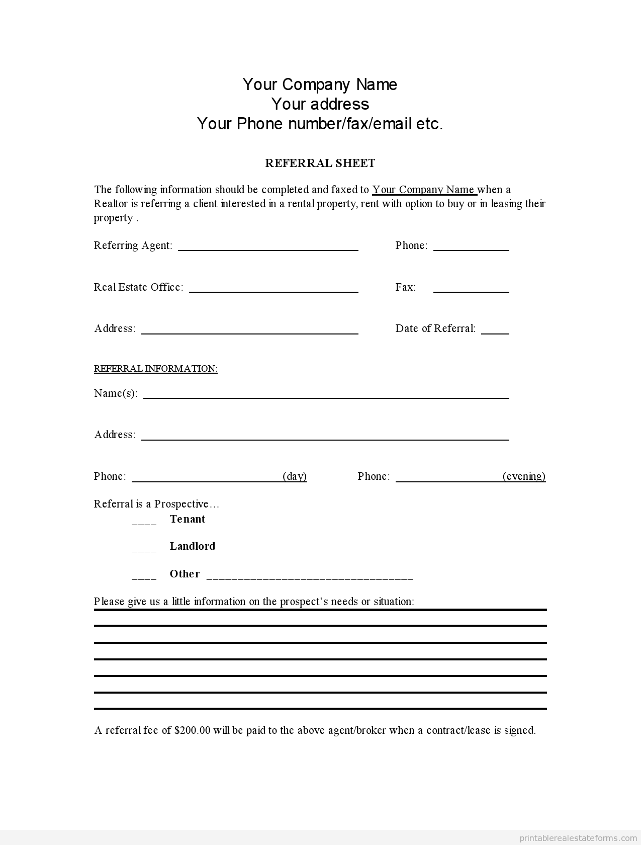 Sales Referral Form Template | | Mt Home Arts