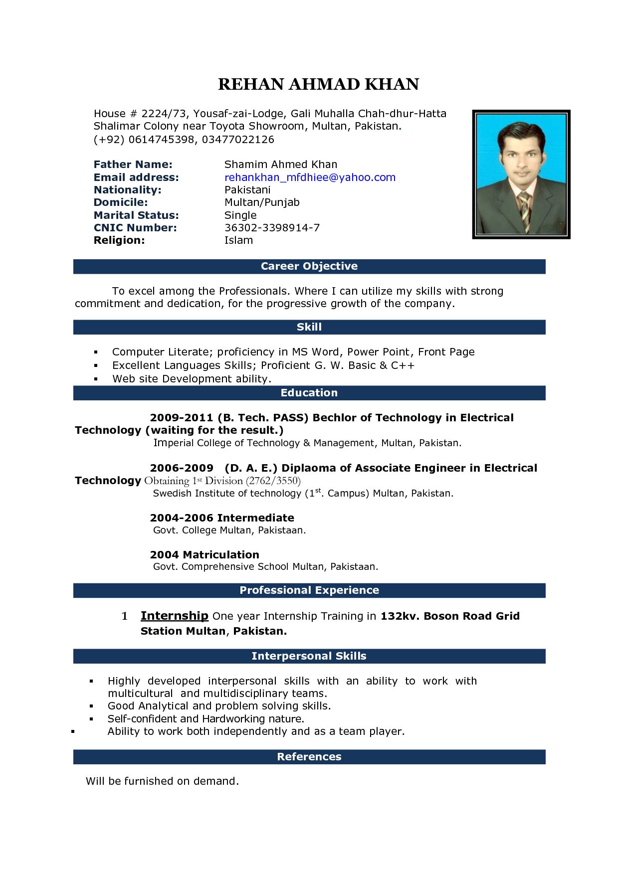 resume format download in ms word for job