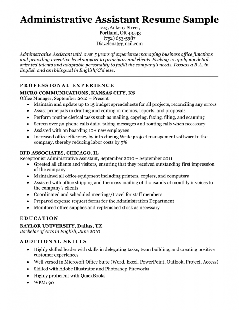 Admin Assistant Resume Template | Mt Home Arts