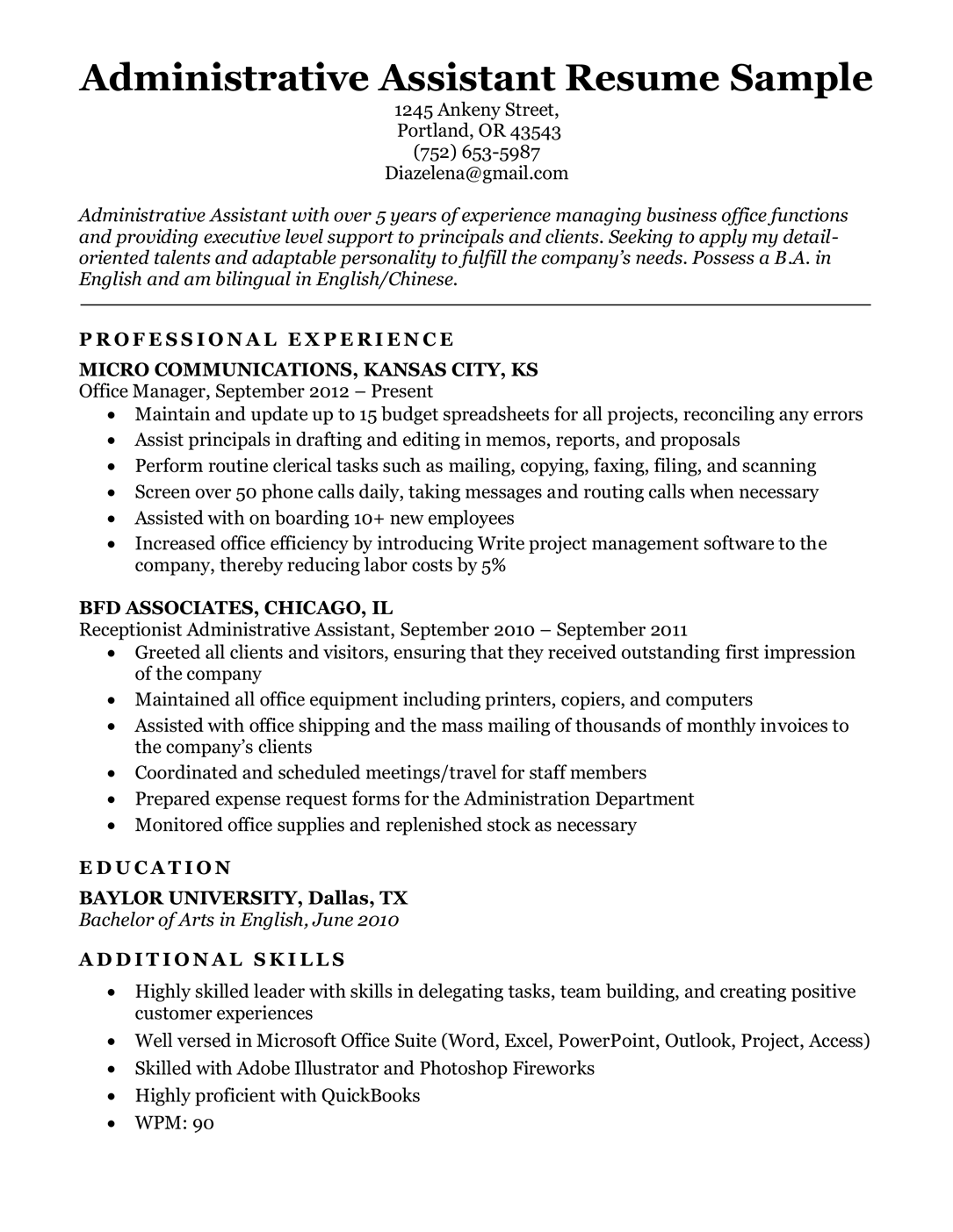 Admin Assistant Resume Template Mt Home Arts