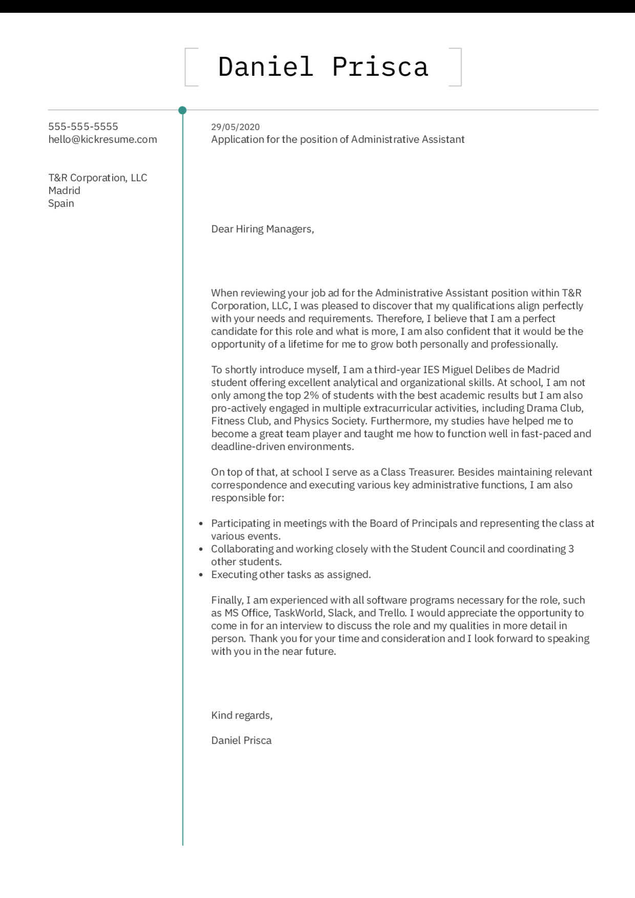 cover letter detailing experience