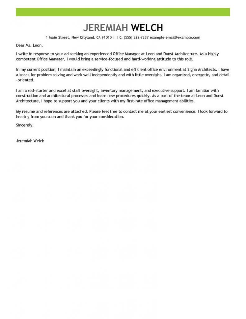 Email Cover Letter For Office Manager | Mt Home Arts