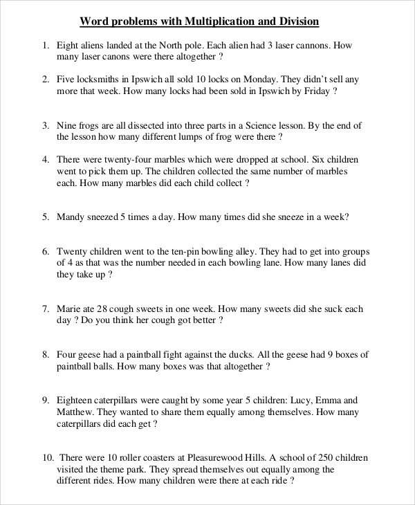 One Step Multiplication And Division Word Problems Worksheet Pdf